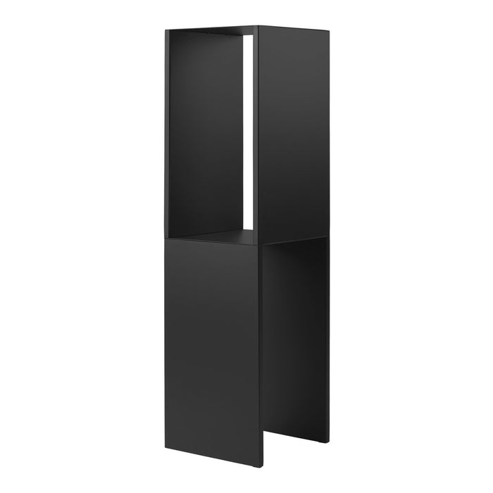Sleek modern black floor shelf with a minimalist design and smooth matte finish. Perfect for contemporary decor.