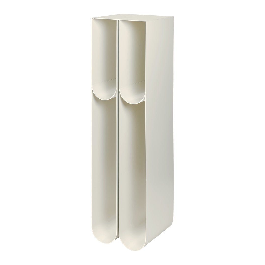 Minimalist cream paper holder with sleek, curved slots and a smooth matte finish, perfect for modern decor.