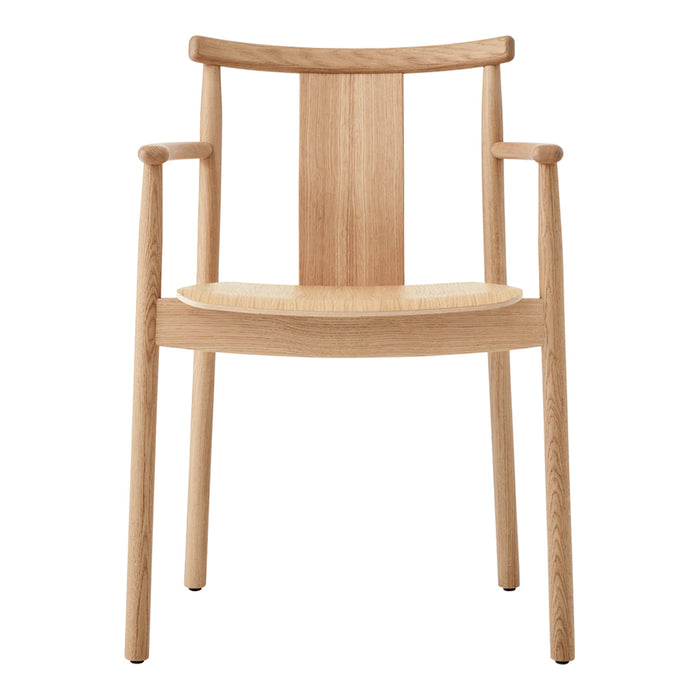 Light natural wood armchair with woven seat and minimalist design, featuring a smooth finish and simple patterns.