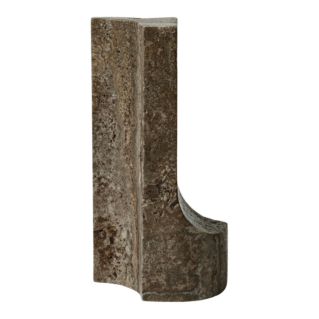 Reclaimed brown textured stone sculpture with unique patterns and an angular design, ideal for modern decor.