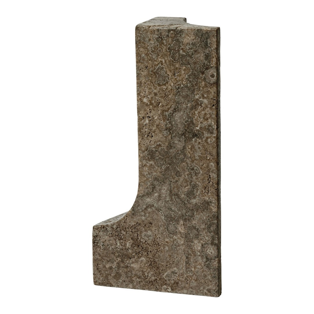 Dark gray textured stone block with a unique geometric shape. Ideal for modern décor or artistic displays.