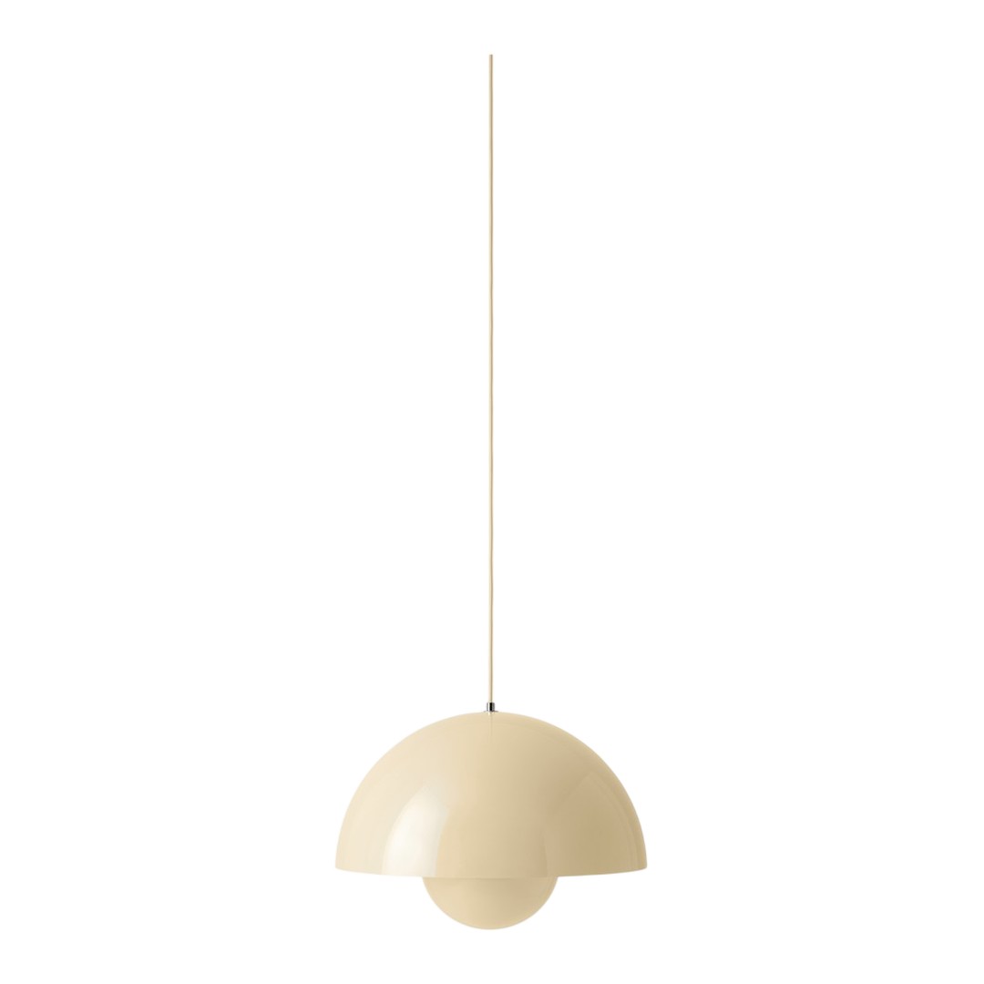 Beige pendant lamp with a smooth, rounded shape and a minimalist design, perfect for modern interiors.