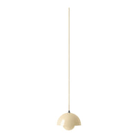 Cream-colored pendant lamp with a smooth, rounded design and minimalist aesthetic. Perfect for modern decor.
