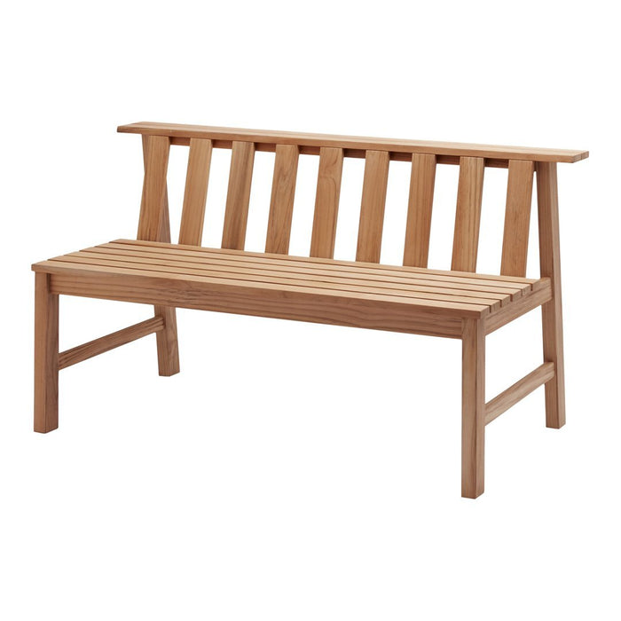 Natural wood bench featuring a light brown hue and slatted design, perfect for outdoor seating.