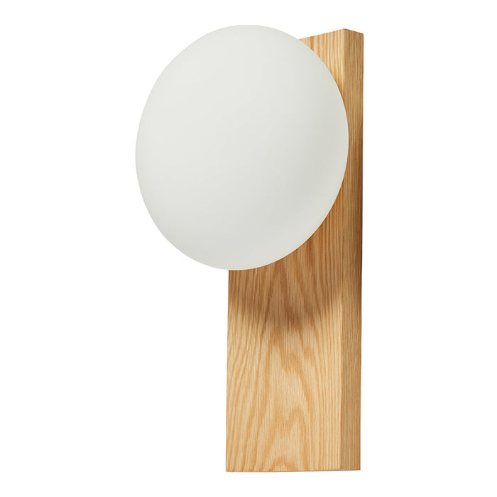 Modern round mirror with a sleek white surface, mounted on a light wood base for a minimalist look.