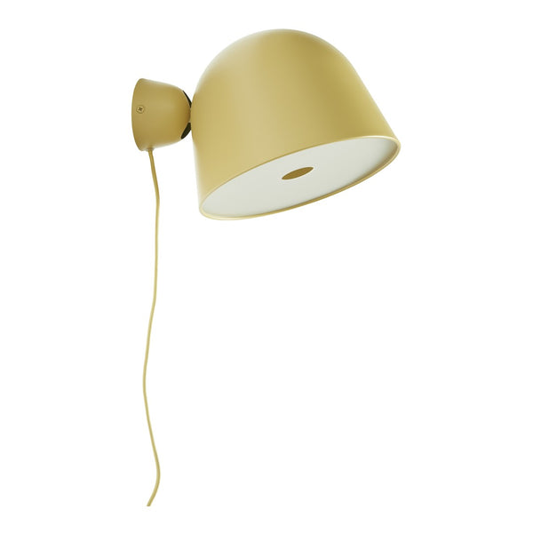 Yellow dome wall lamp with a white interior and a sleek design, ideal for modern decor.
