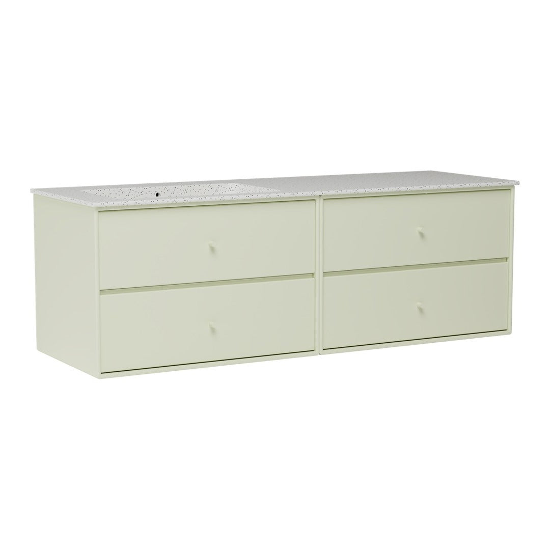 Light green dresser with a smooth top and four spacious drawers in a minimalist design. Ideal for modern decor.