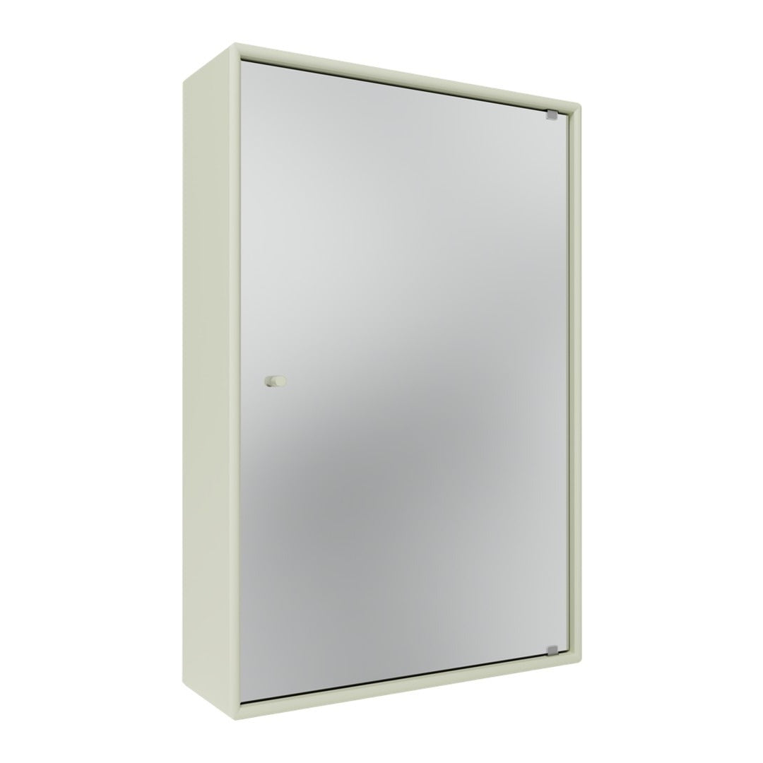Sleek ivory wall cabinet with a smooth, reflective silver surface. Ideal for modern decor.