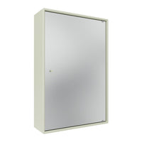 Sleek ivory wall cabinet with a smooth, reflective silver surface. Ideal for modern decor.