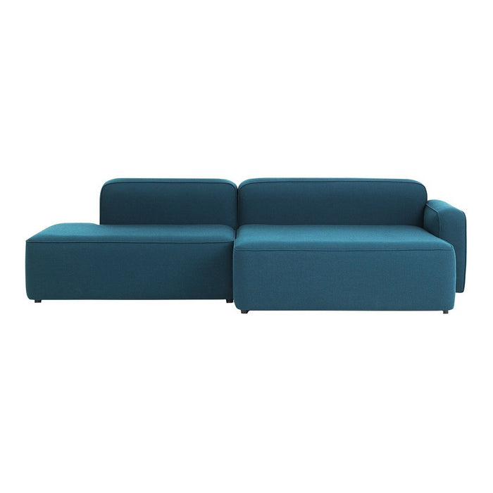 Teal modern sectional sofa with a smooth, velvet finish and minimalist design, perfect for contemporary spaces.