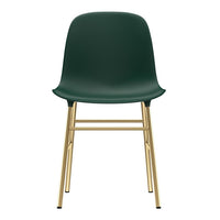 Green chair with a smooth finish and sleek gold metal legs, offering a modern and stylish design.