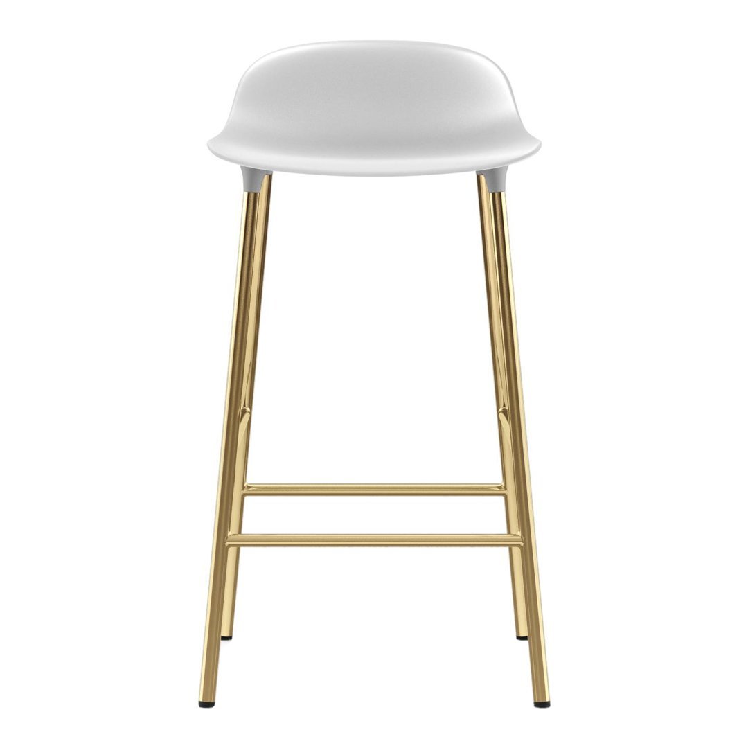 White bar stool with a sleek gold metal frame, featuring a minimalist design and smooth, modern finish.