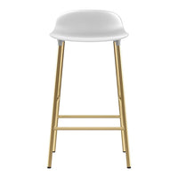 White bar stool with a sleek gold metal frame, featuring a minimalist design and smooth, modern finish.