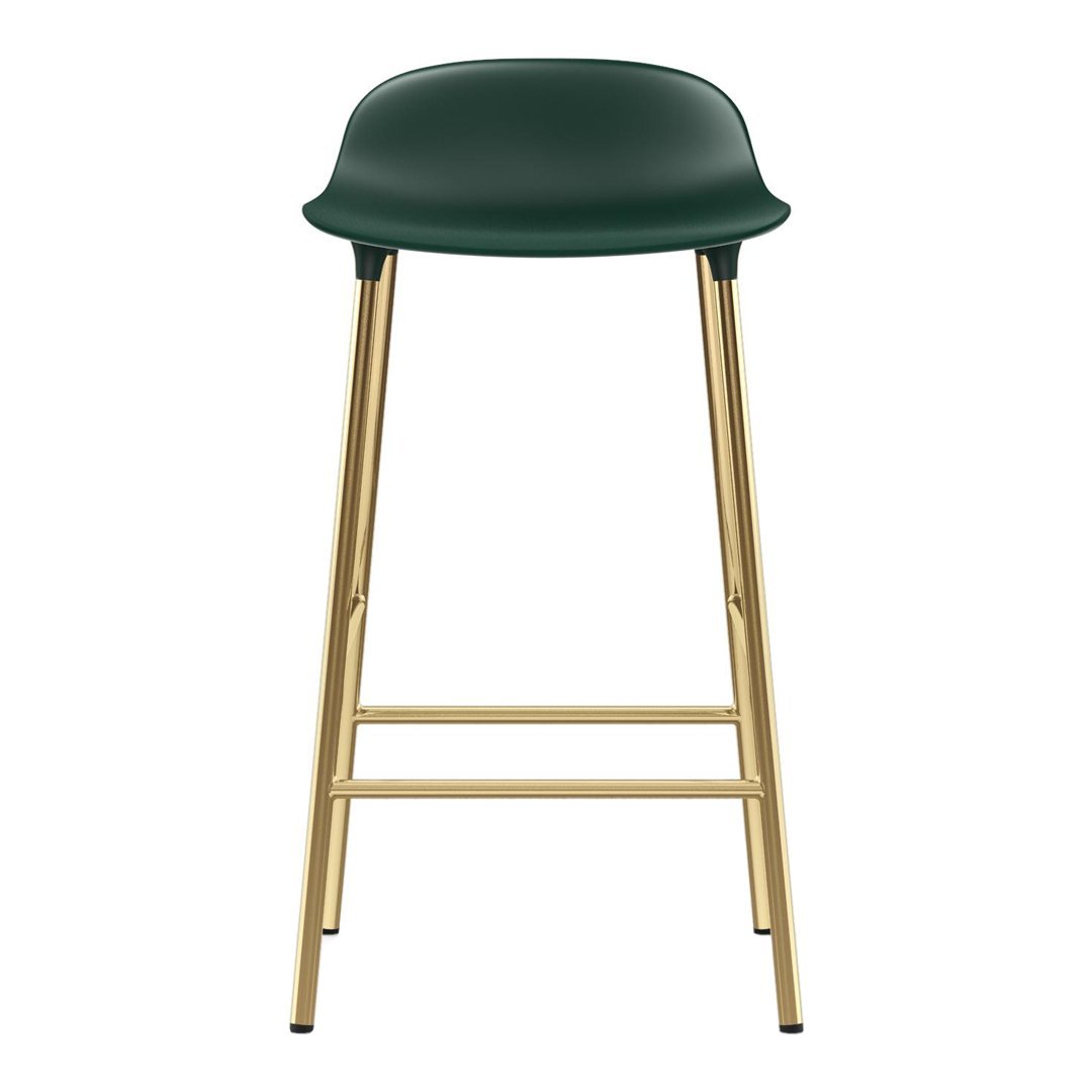 "Stylish green bar stool with a sleek gold metal frame, featuring a smooth, minimalist design."