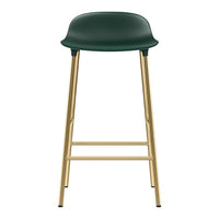 "Stylish green bar stool with a sleek gold metal frame, featuring a smooth, minimalist design."