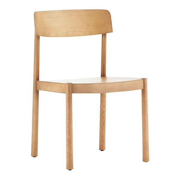Natural wood chair with a smooth finish, featuring a simple, minimalist design in light maple tones.