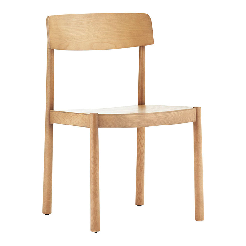 Natural wood chair with a smooth finish, featuring a simple, minimalist design in light maple tones.