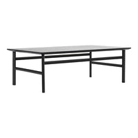 Black rectangular table with a smooth gray top and simple, modern design. Perfect for minimalist decor.