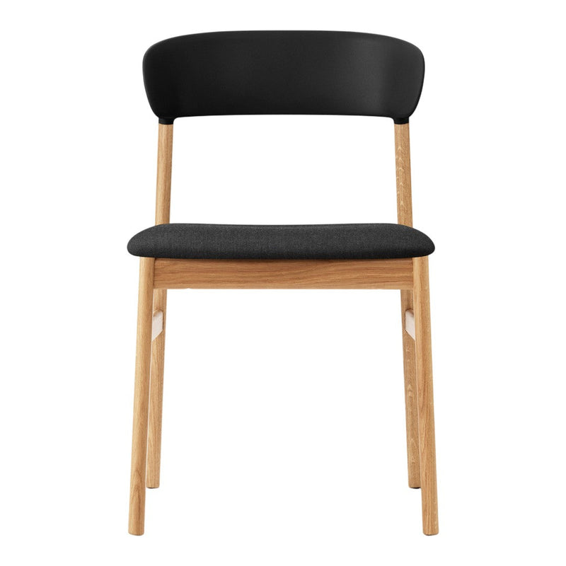 Black and gray chair with a wooden frame, featuring a sleek, minimalist design for modern interiors.