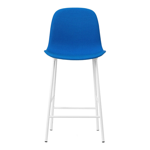 Bright blue modern bar stool with a smooth finish and white metal legs, perfect for stylish interiors.