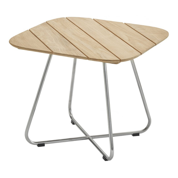 Light wood finish with diagonal stripes, featuring a sleek silver metal base in a modern design.