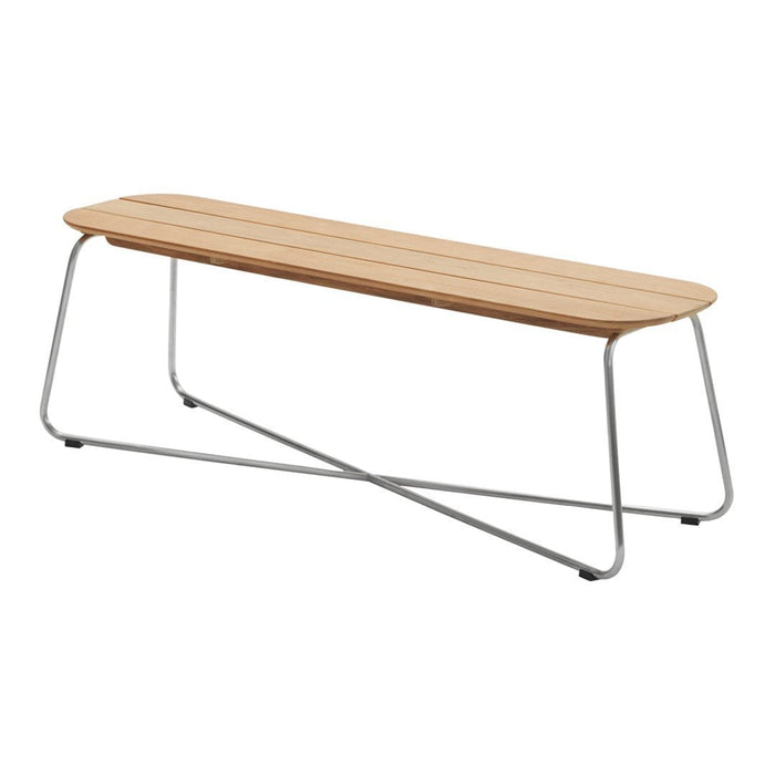 Natural wood finish with sleek silver metal legs, featuring a minimalist design and smooth lines. Perfect for modern decor.