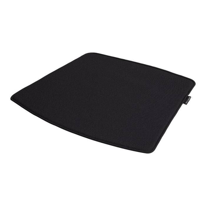 Black ergonomic seat cushion with a sleek, smooth surface and rounded edges, ideal for comfort and style.