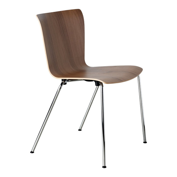 Brown wood finish with a smooth, curved shape and sleek chrome legs. Minimalist design, perfect for modern decor.