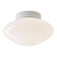 White glass ceiling light with a sleek, modern oval shape, perfect for minimalist decor.
