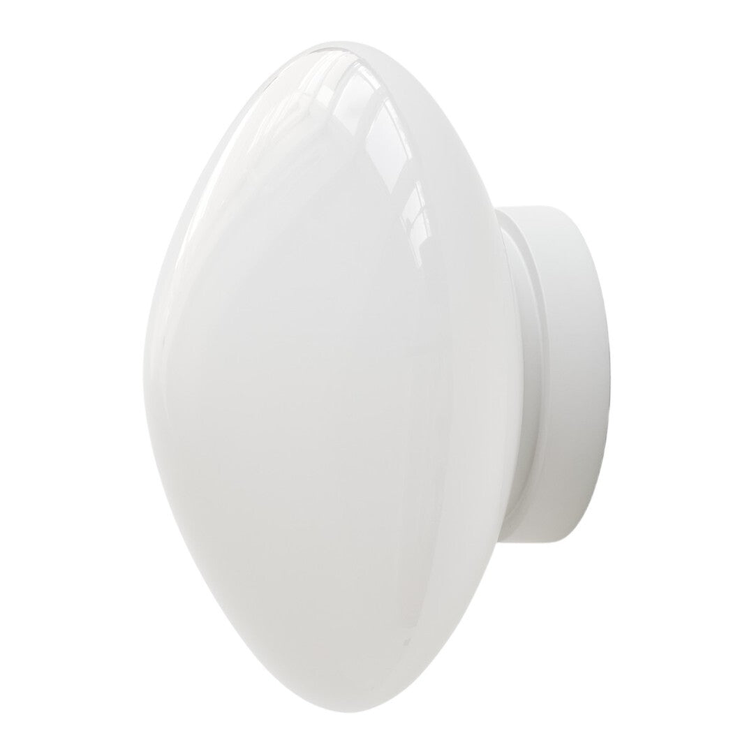 Glossy white wall light fixture with a smooth, rounded design and subtle reflections. Perfect for modern decor.