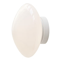 Glossy white oval wall sconce with smooth, rounded edges and minimalistic design for modern decor.