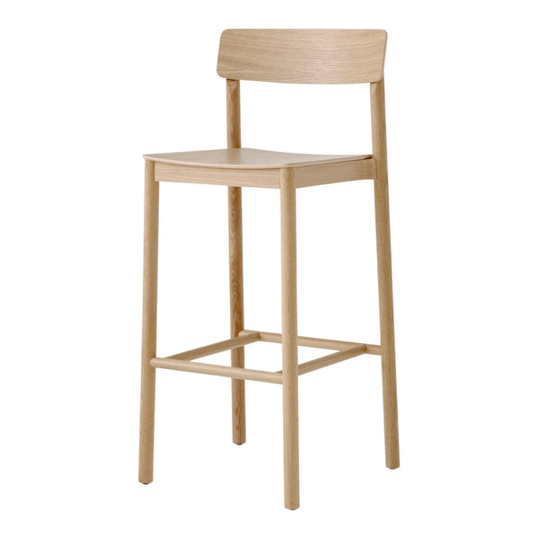 Light wooden bar stool with a minimalist design, featuring a smooth, natural finish and simple lines.