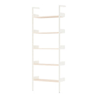 White metal frame with light wood shelves, showcasing a modern and minimalist design. Ideal for any contemporary space.