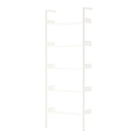 White open shelving unit with a minimalist design and smooth finish, featuring five evenly spaced shelves.