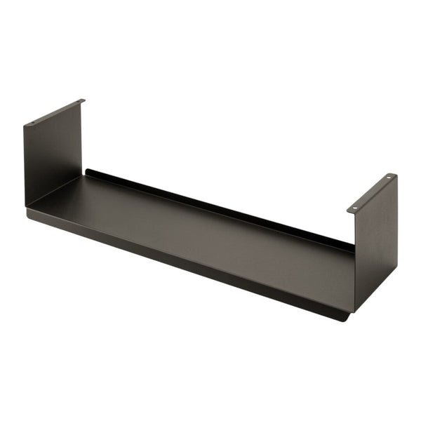 Black metal shelf with a sleek, matte finish and modern design, ideal for minimalist decor.