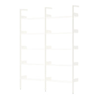 Minimalist white shelving unit with clean lines and six spacious shelves for versatile storage.