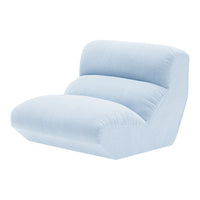 Soft pastel blue lounge chair with a smooth, plush texture and modern, minimalist design. Perfect for airy spaces.