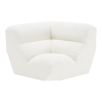 White textured corner chair with plush upholstery and modern geometric design. Perfect for minimalist decor.