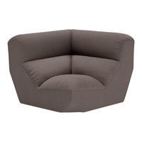 Stylish brown corner couch with soft, textured fabric and modern geometric design. Ideal for contemporary spaces.