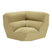 Olive green corner sofa with plush, velvet upholstery and modern geometric shape. Cozy and stylish accent piece.