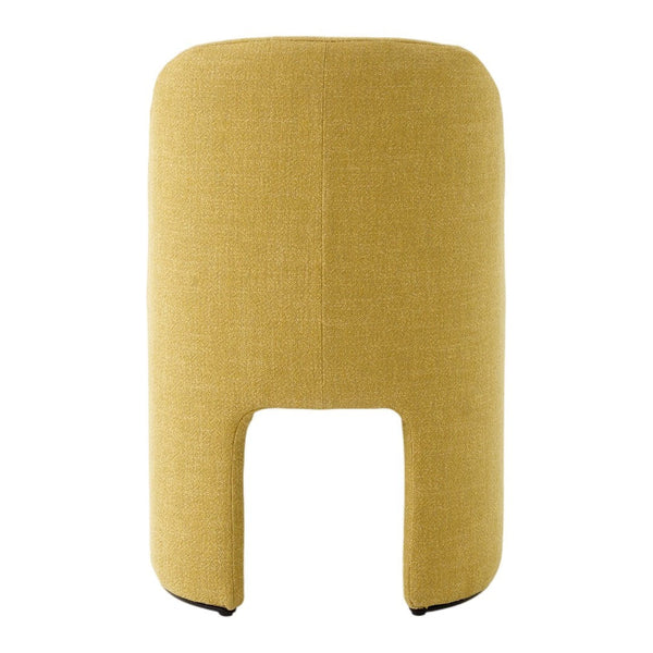 Yellow textured fabric stool with a minimalist design and open base for modern decor.