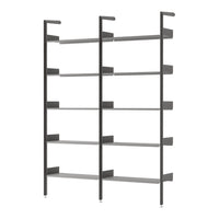 Modern gray shelving unit with sleek lines and spacious shelves, perfect for any contemporary decor.