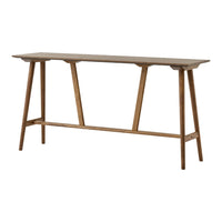 Natural wood console table with a sleek, minimalist design and warm brown tones, perfect for any modern decor.