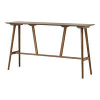 Wooden console table in a warm brown finish with a smooth, minimalist design and clean lines. Suitable for modern decor.