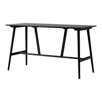 Black, minimalistic console table with clean lines and a sleek design, featuring a solid top and streamlined legs.
