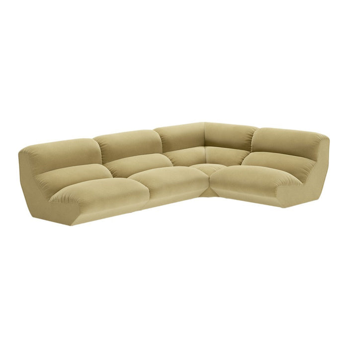 Lush yellow-green sectional sofa with soft, padded surfaces and modern design. Perfect for contemporary living spaces.