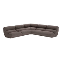 Brown plush sectional sofa with a soft, smooth fabric and modern design, perfect for contemporary living spaces.
