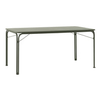 Rectangular table in a sleek, muted green finish with a smooth, solid surface and minimalist design. Perfect for any space.