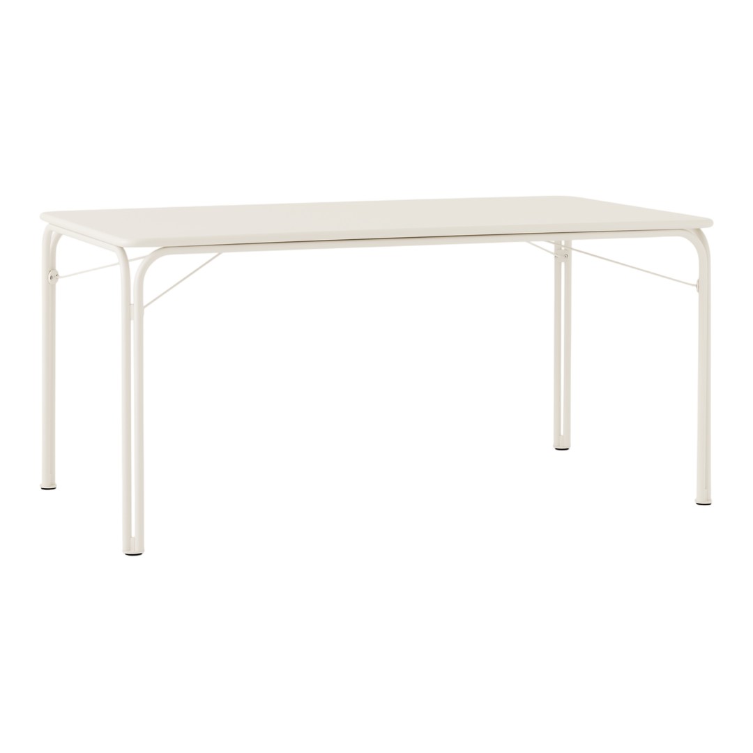 White rectangular table with a smooth surface and minimalist design, featuring a solid color without patterns.