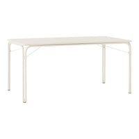White rectangular table with a smooth surface and minimalist design, featuring a solid color without patterns.